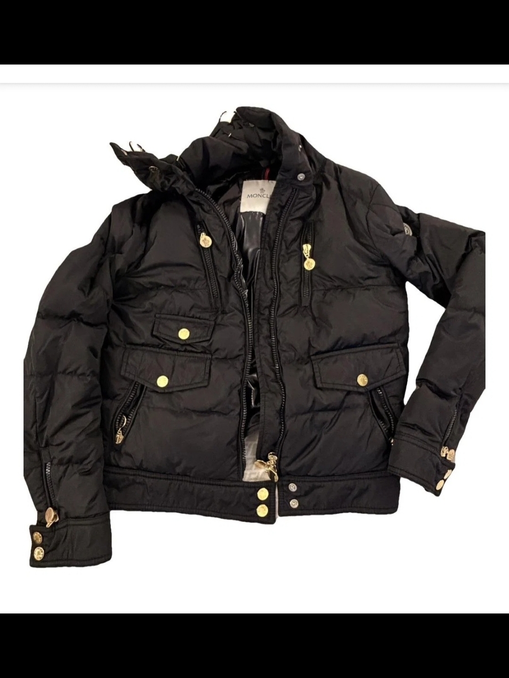 Moncler Classic Black Quilted Down Jacket with Gold Hardware
